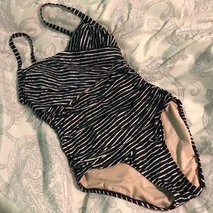 Merona One piece Navy and White swimsuit. Small.